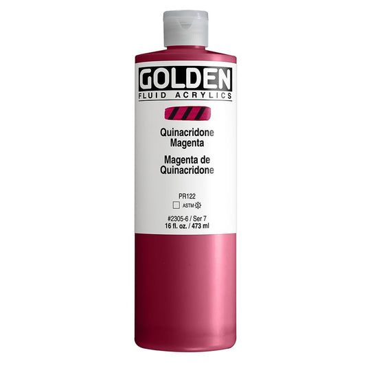 Fluid Acrylics by GOLDEN, Quinacridone Magenta, 16 fl. oz. Bottle, Professional Acrylic Paint, Transparent