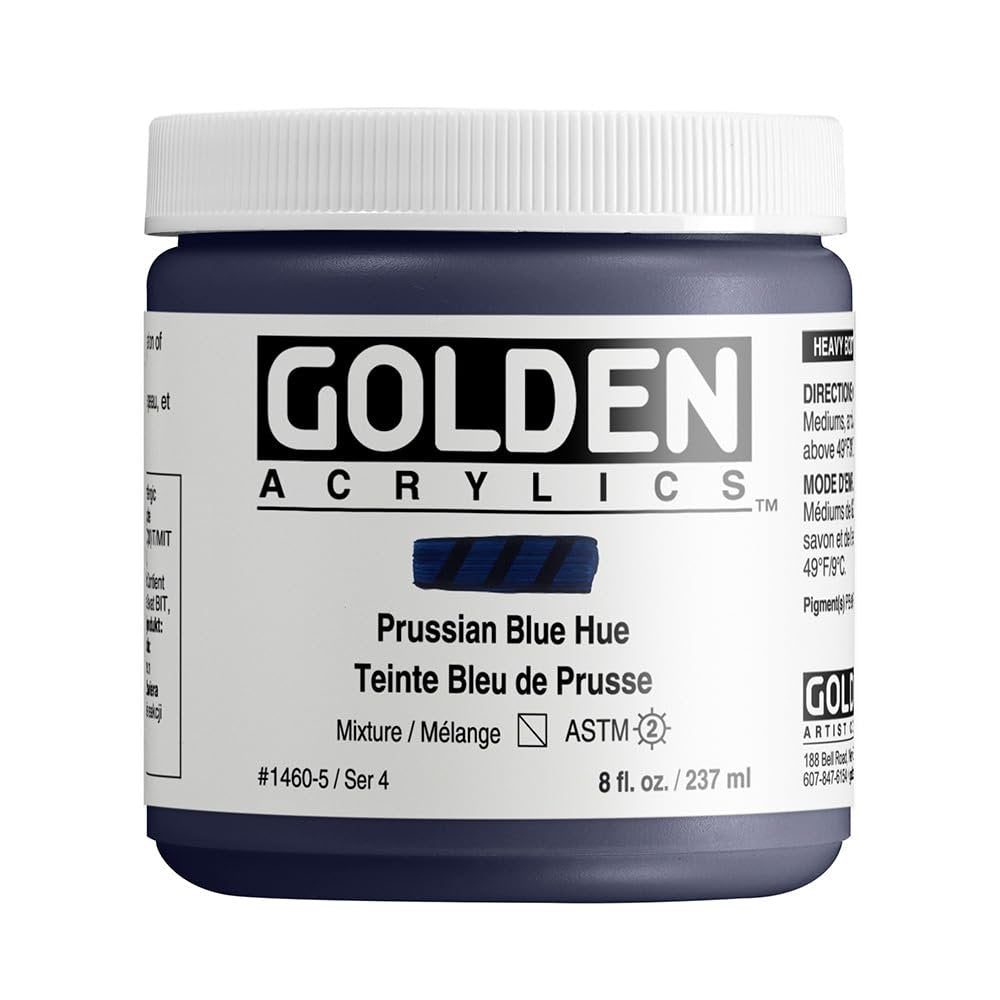 Heavy Body Acrylics by GOLDEN, Prussian Blue Hue, 8 fl. oz. Jar, Professional Acrylic Paint, Semi-Transparent