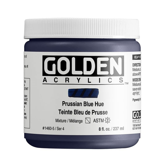 Heavy Body Acrylics by GOLDEN, Prussian Blue Hue, 8 fl. oz. Jar, Professional Acrylic Paint, Semi-Transparent