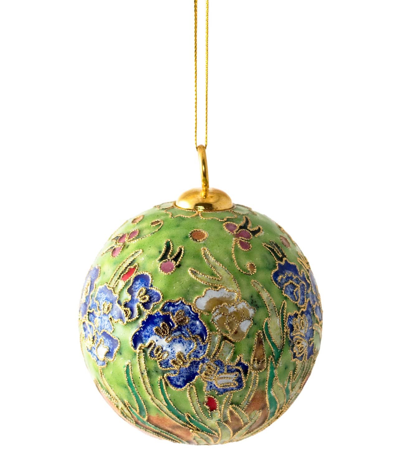 Value Arts Handmade Cloisonne Van Gogh Lime Green Irises Ball Ornament