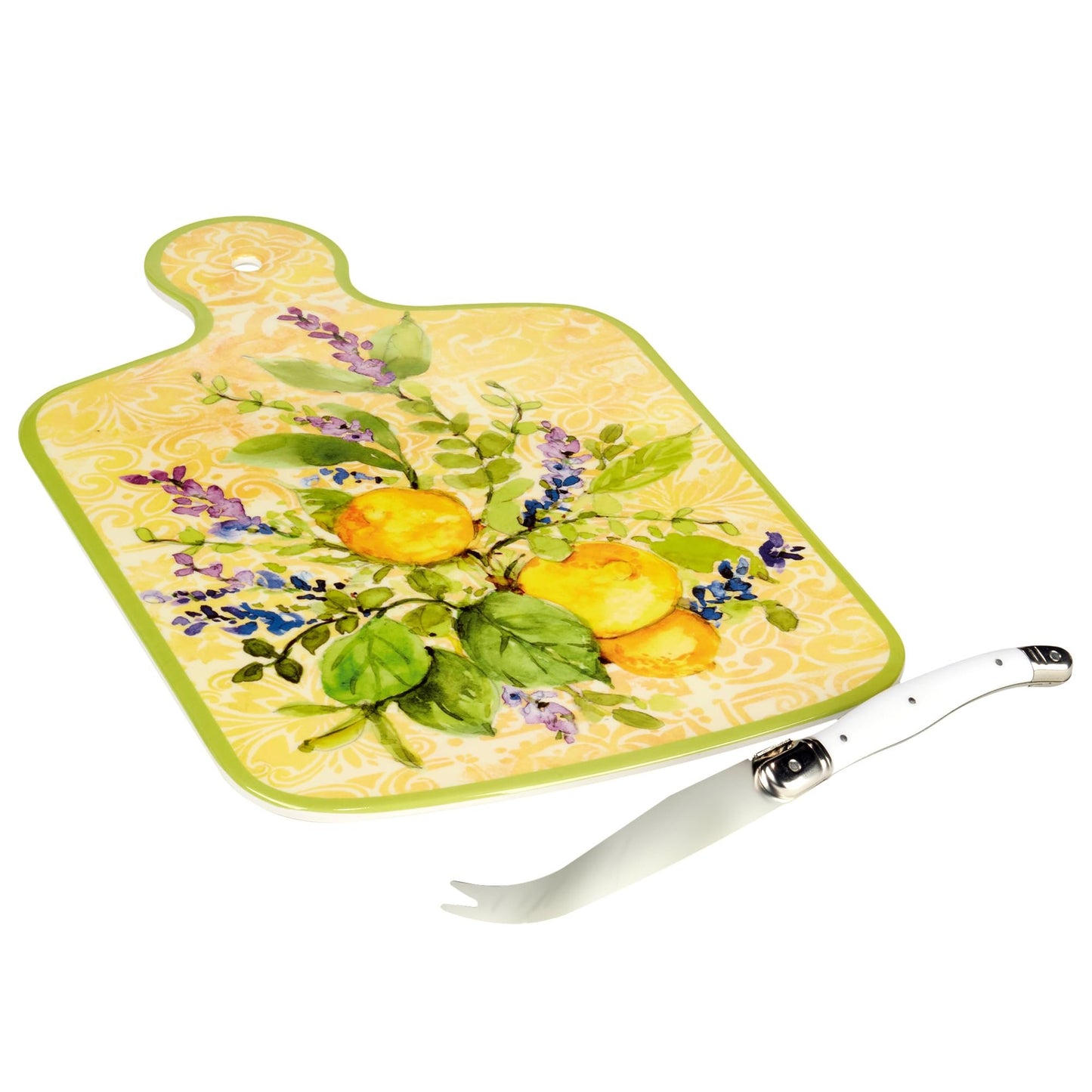 Certified International Lemon Zest Cheese Board with Knife Set, 13.25-inch Length, For Everyday Use, Kitchen Accessories, Party Celebration