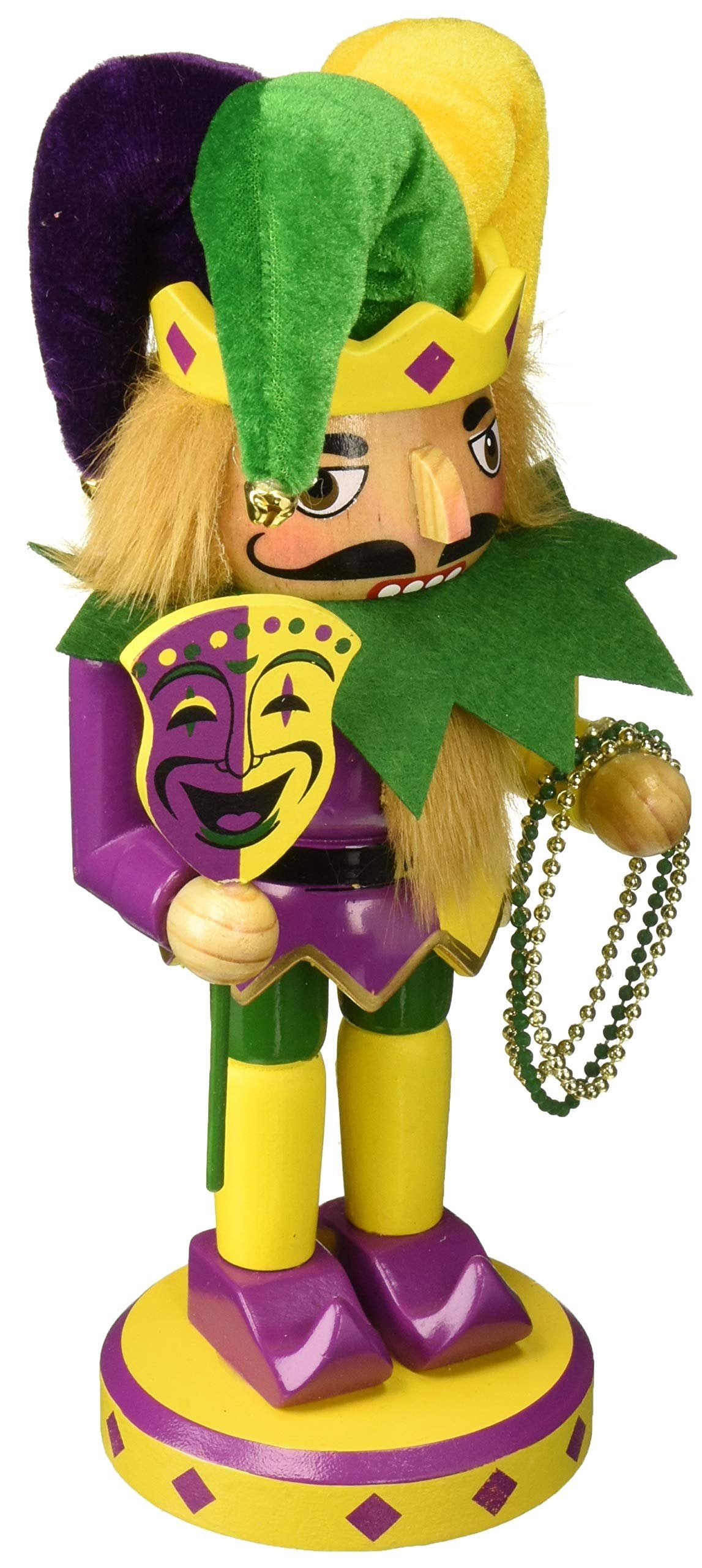 Santa's Workshop Mardi Gras Jester Nutcracker Figurine, 10" Tall, Purple/Yellow/Green