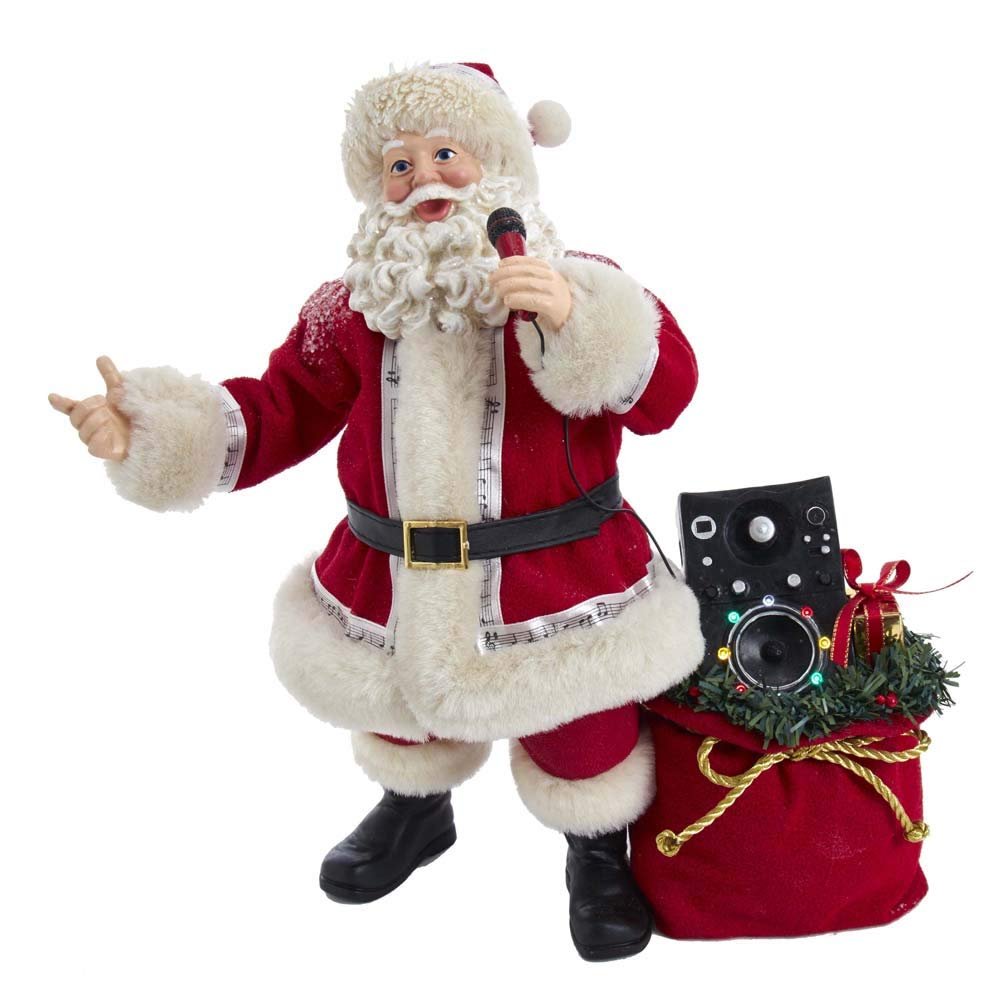 Kurt S. Adler Kurt Adler 10.5-Inch Battery-Operated Fabriche Musical Karaoke Santa, Multi