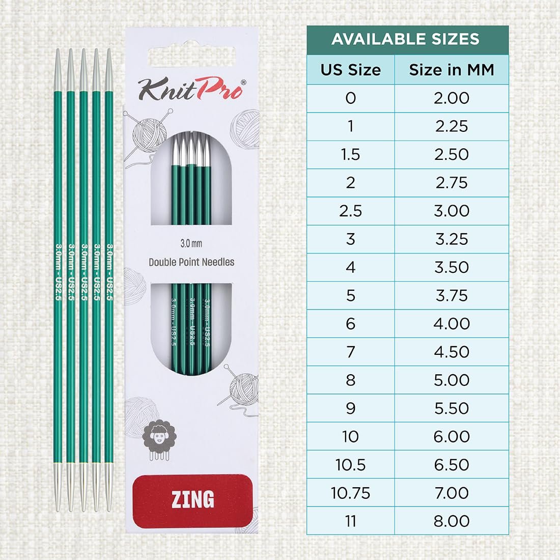 KnitPro Zing Double Pointed Needles 8" (20cm)