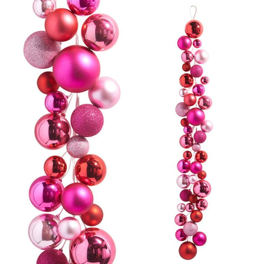 RAZ Imports Ball Garland, 48-inch Length, Pink, Plastic, Christmas, Home Décor