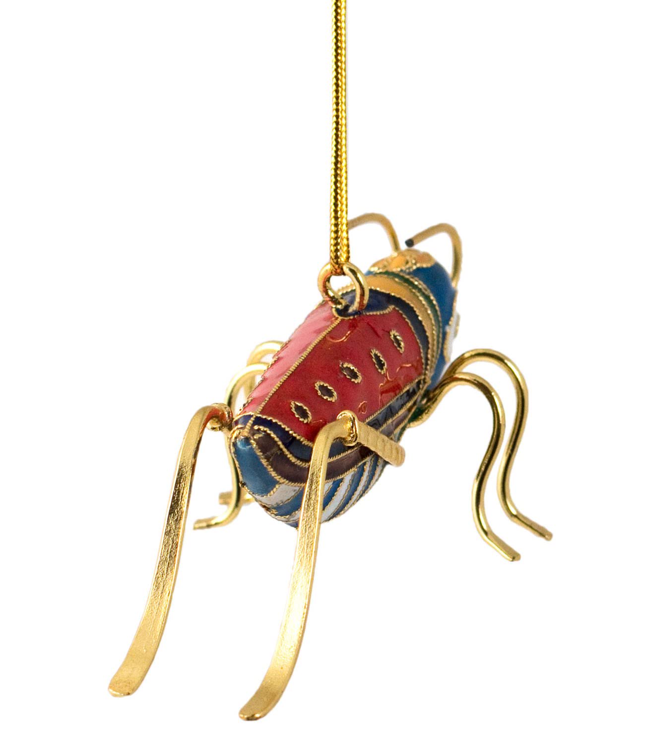 Value Arts Handmade Red Cloisonne Grasshopper Ornament