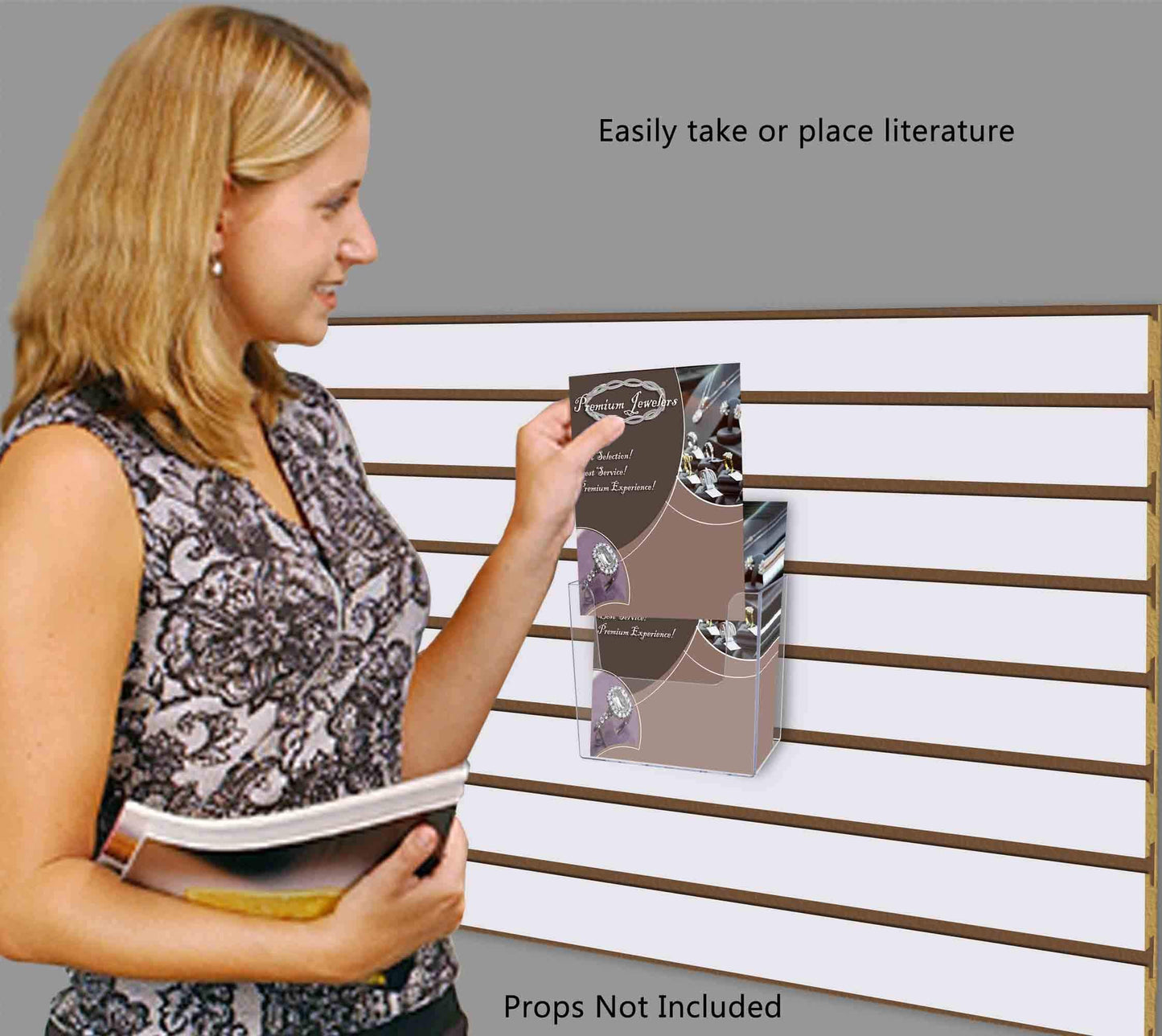 Marketing Holders 4 Pack Slatwall Hanging Brochure Holder for Bifolds or Booklets Slot Wall Display Caddy for 5.5" Info Sheets or Pamphlets for Restaurants Convenience Stores and Offices