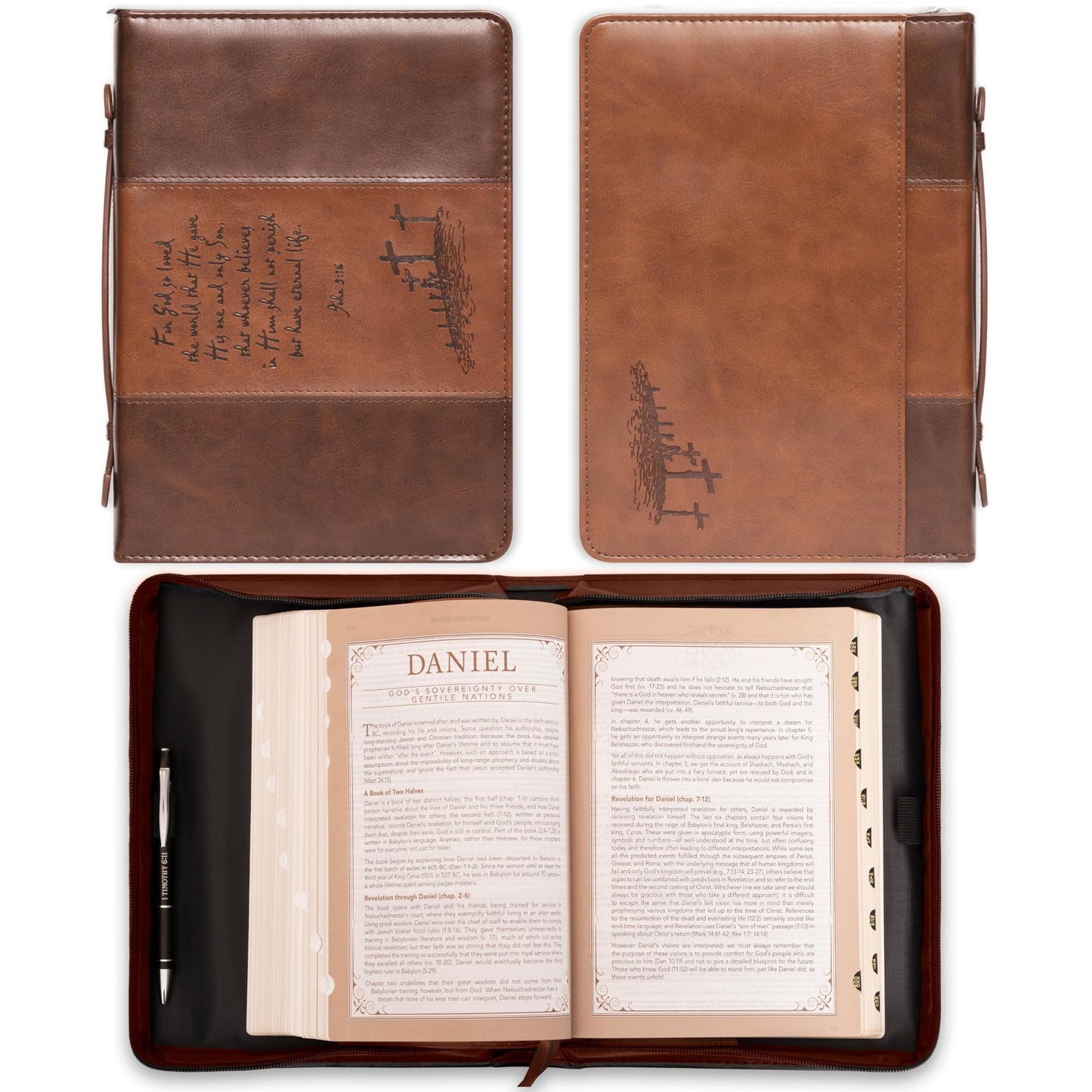 Christian Art Gifts Men/Women's Classic Bible Cover Gospel John 3:16, Brown Faux Leather