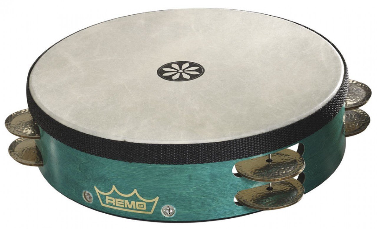 Remo Tambourine, Lotus, 10" x 2-5/8", Fixed RENAISSANCE®, German Silver Jingles, 5 Pairs x 2 Rows, Venwood Aqua, Layne Redmond