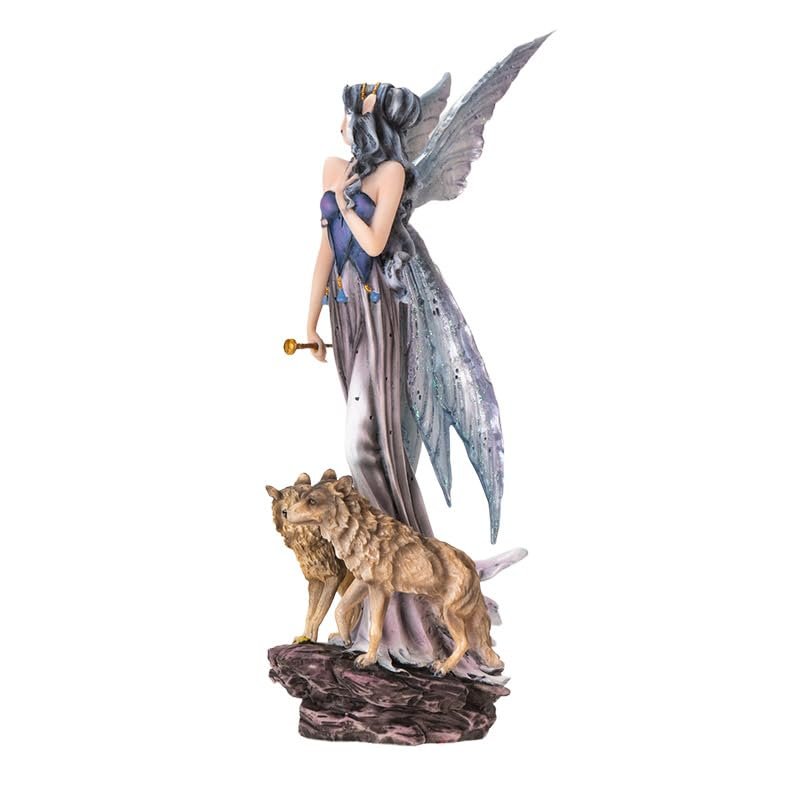Pacific Giftware Moonlight Fairy with Wolves Fantasy Figurine with Glittering Wings and Guardian Wolves Perfect for Nature and Fantasy Decor Collectible Figurine 10 Inches Tall