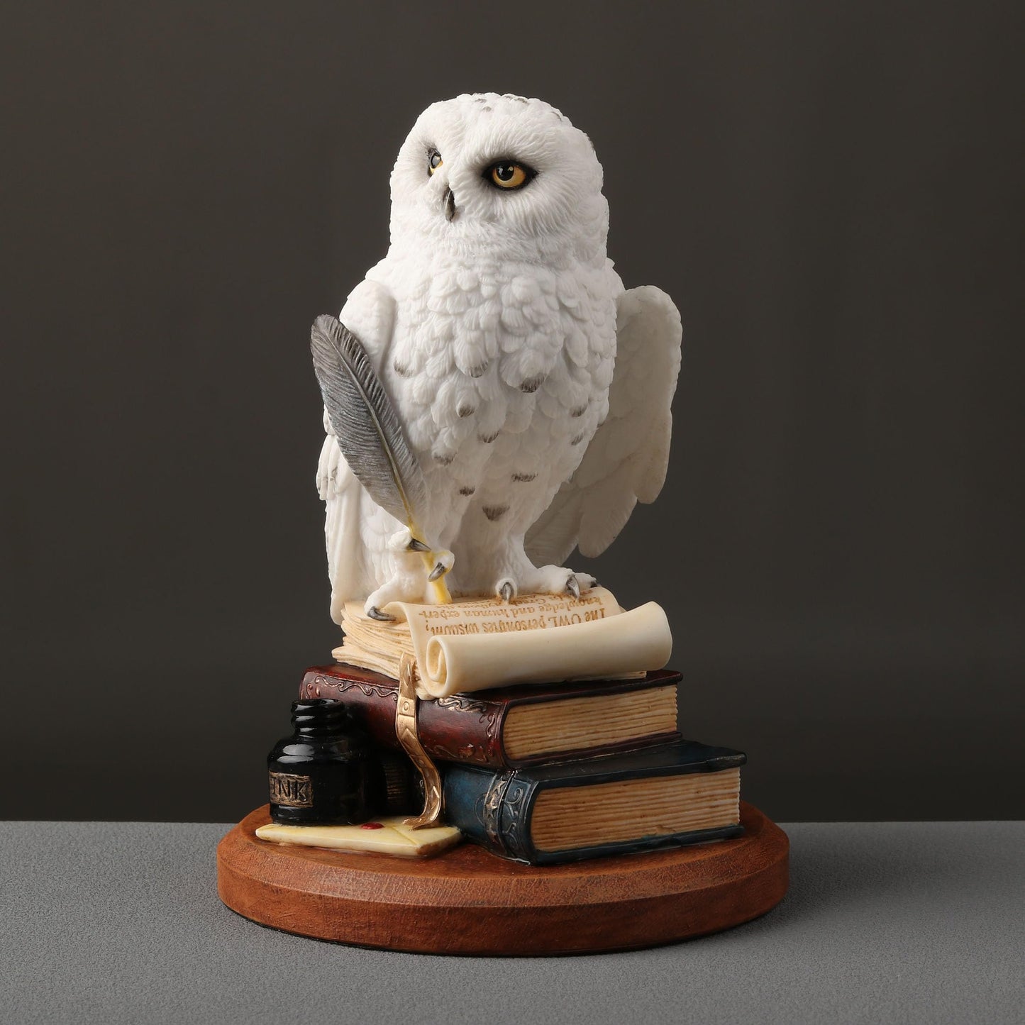 Veronese Design 5 3/4 Inch Snowy Owl Scripting Scholar Resin Hand Painted Animal Sculpture Home Decor Collectibles