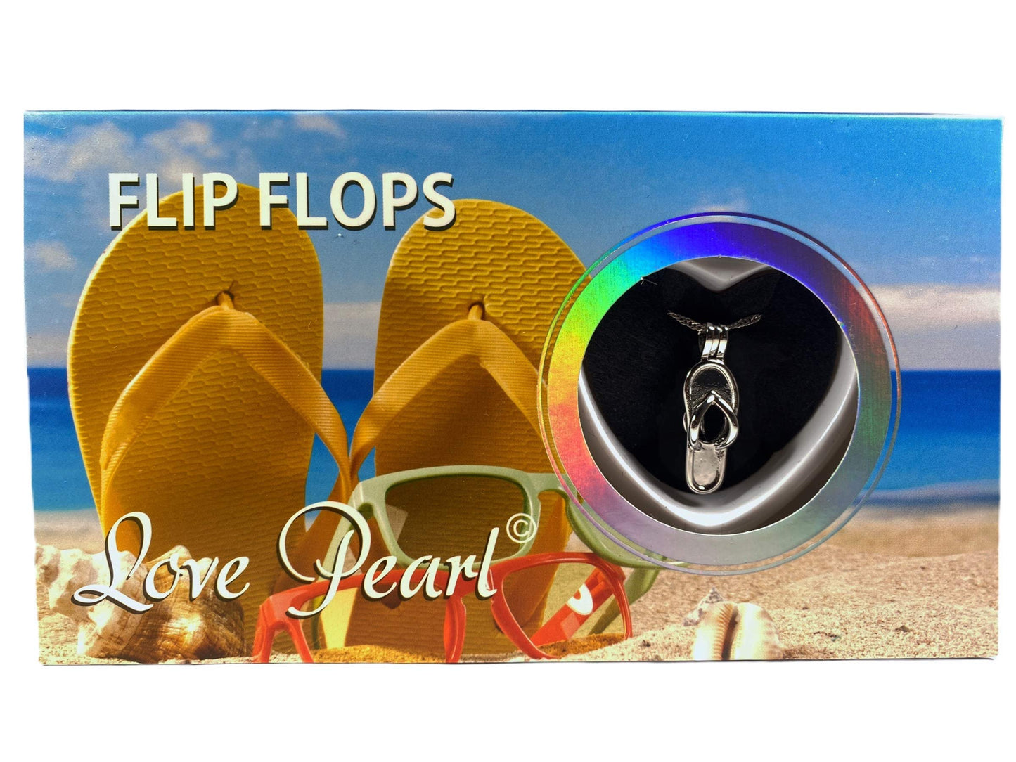 Love Wish Pearl Kit Chain Necklace Pendant With Cultured Pearl and Stainless Steel Chain 16" (Flip Flops)