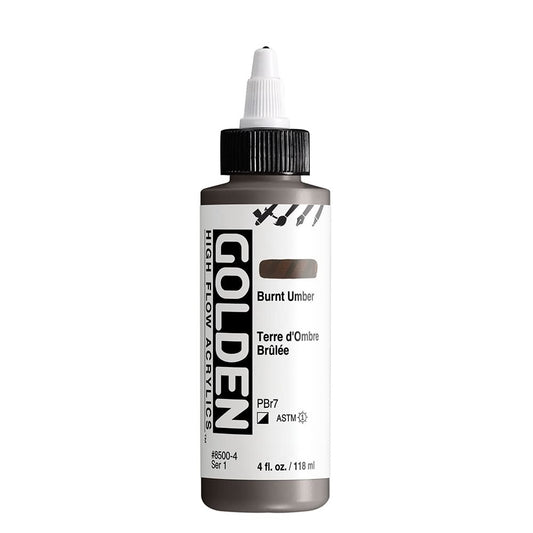 High Flow Acrylics by GOLDEN, Burnt Umber, 4 fl. oz. Bottle, Professional Acrylic Paint, Semi-Opaque