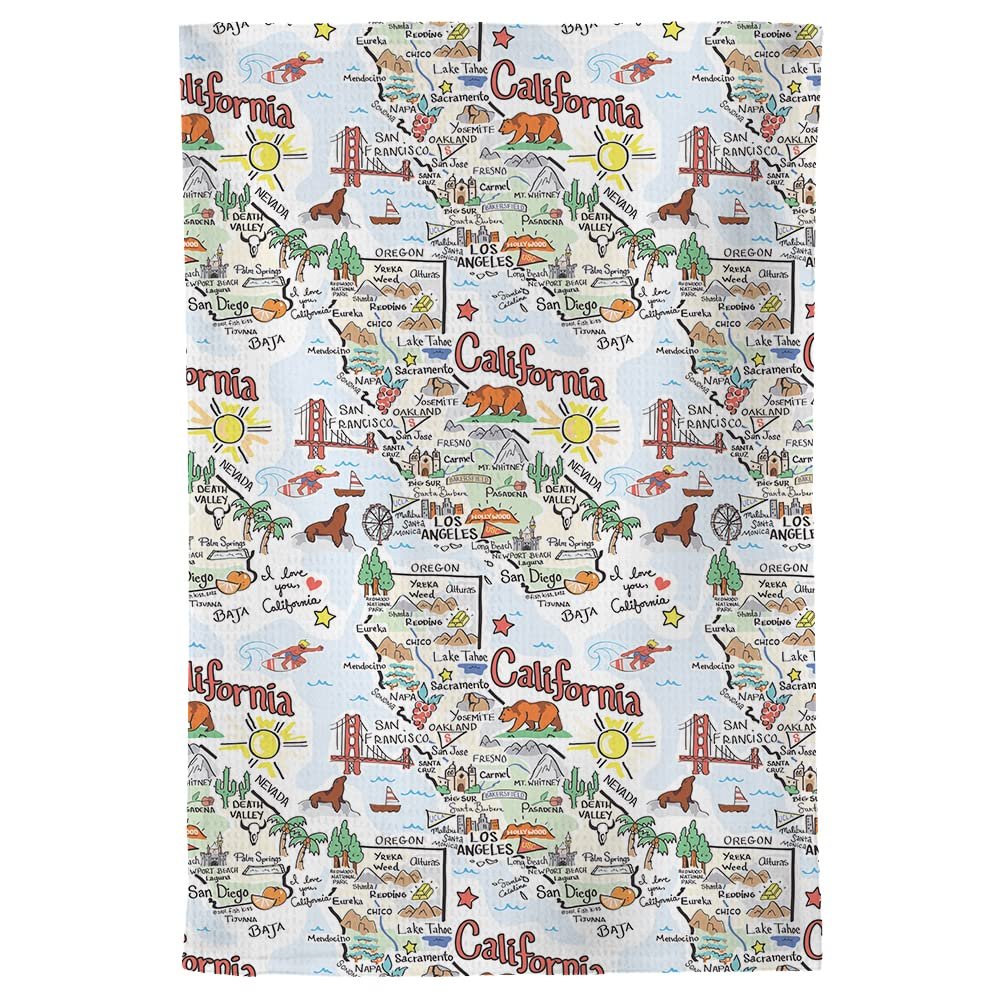 Fish Kiss 16"x24" Map Towel is 100% Microfiber Waffle Weave Help You Explore in Detail – Our Super Absorbent & Soft, Machine Washable State Map Towel is Stain & Wrinkle Resistant