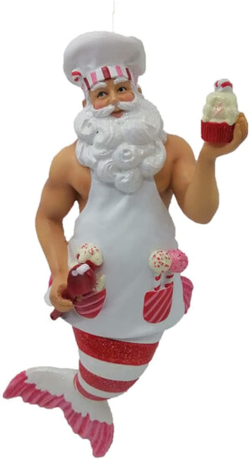 December Diamonds 55-55403 Baking Santa Merman Resin Ornament 7 Inches