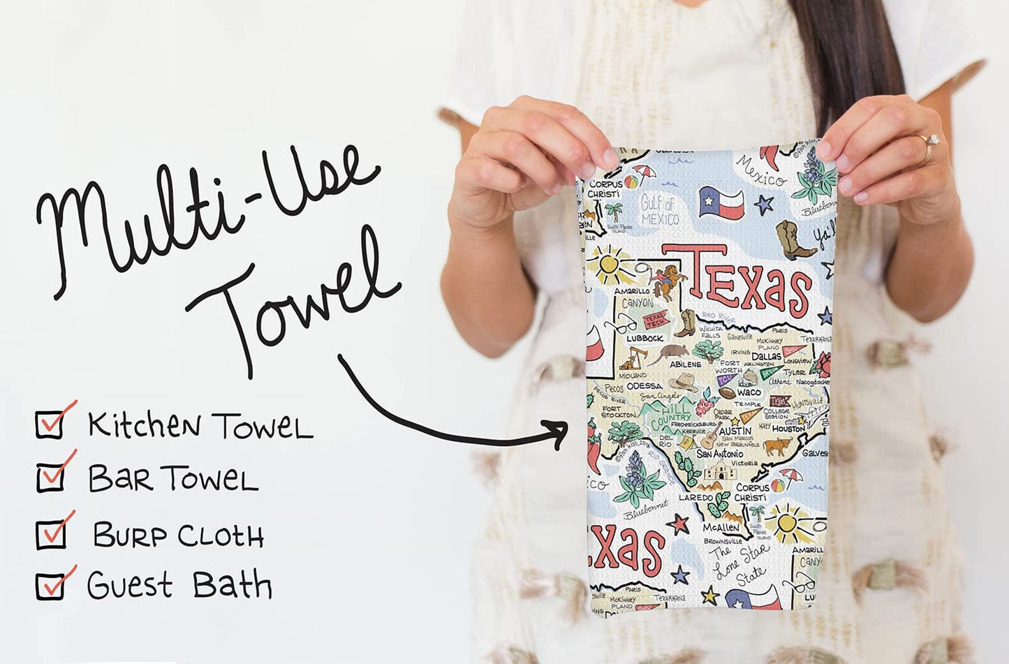 Fish Kiss 16"x24" Map Towel is 100% Microfiber Waffle Weave Help You Explore in Detail – Our Super Absorbent & Soft, Machine Washable State Map Towel is Stain & Wrinkle Resistant