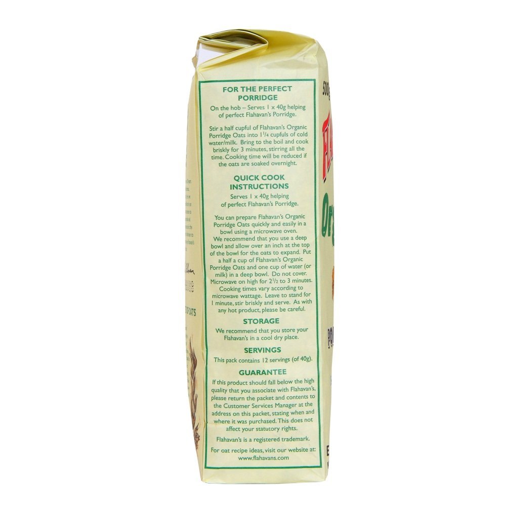 FLAHAVAN'S Organic Irish Porridge Oats, 500 gr