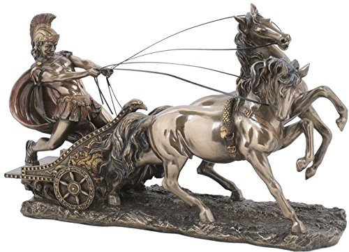Roman Chariot Pulled By 2 Horses Bronze Color Statue
