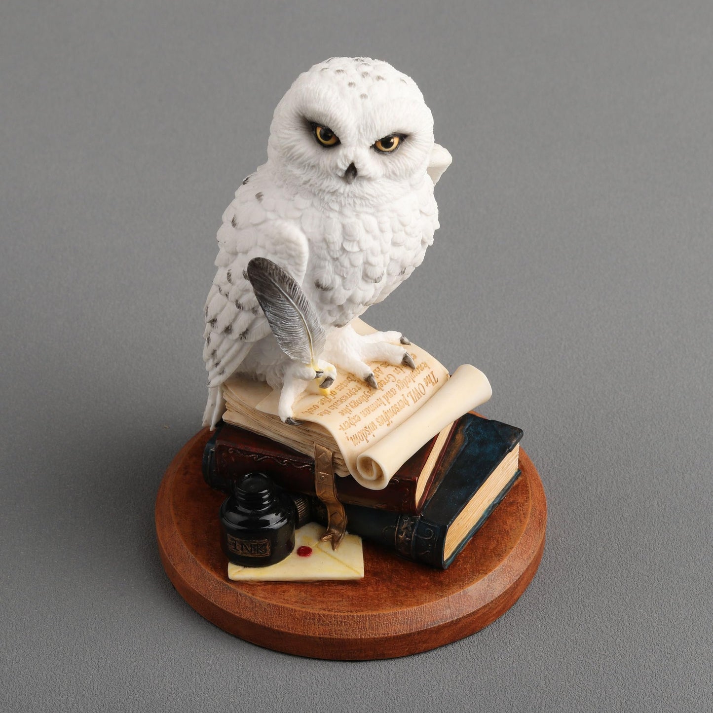 Veronese Design 5 3/4 Inch Snowy Owl Scripting Scholar Resin Hand Painted Animal Sculpture Home Decor Collectibles