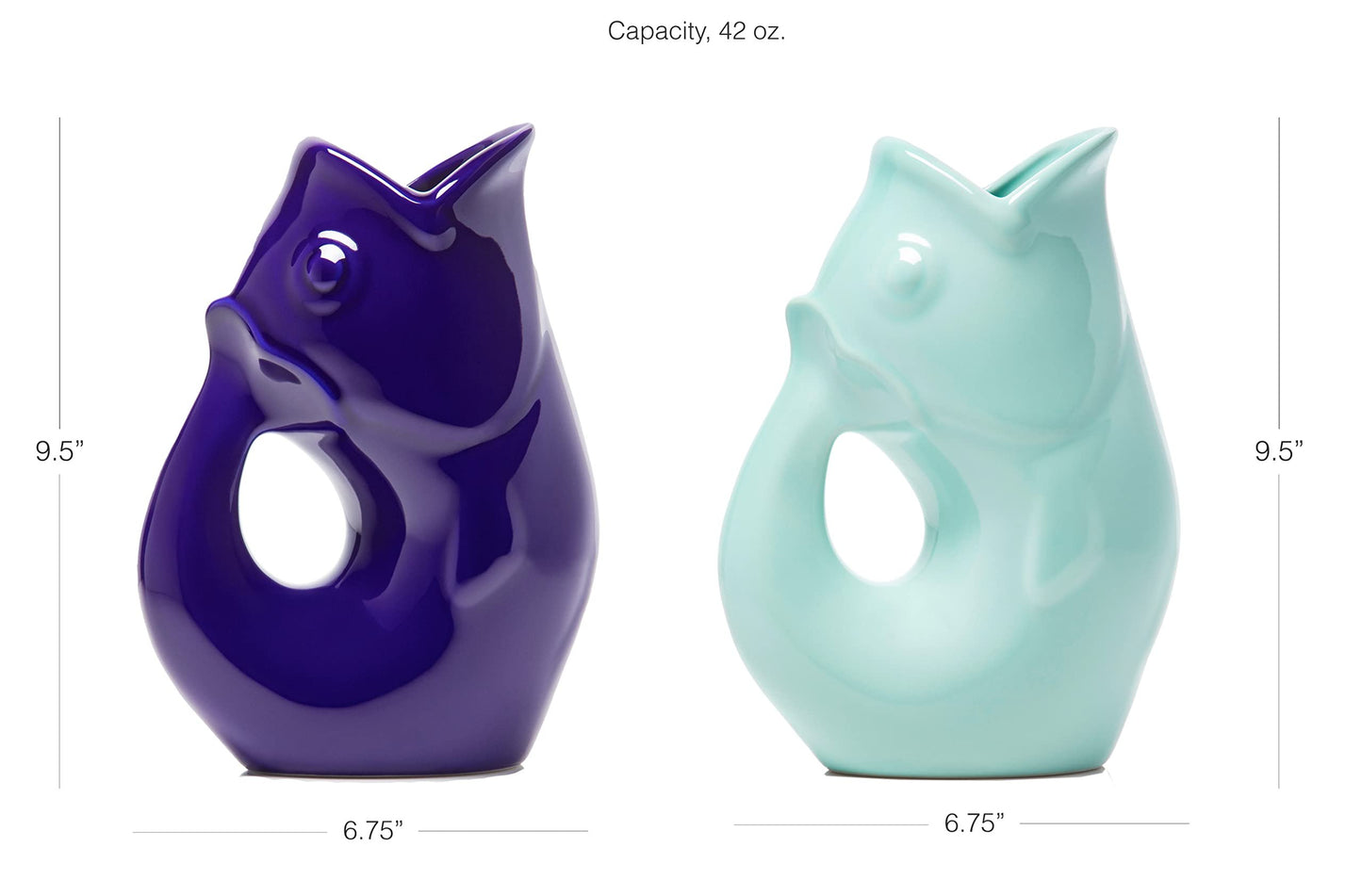 Gurgle Pot Fish Pitchers Large -Set of 2 - Cobalt Blue and Light Blue. More than just your average beverage pitcher. Makes a delightful gurgling sound.