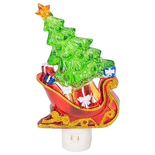 Roman Tree in A Sleigh 6.5 X 2 Inch Acrylic Swivel Plug-in Bubble Night Christmas Lights, Green