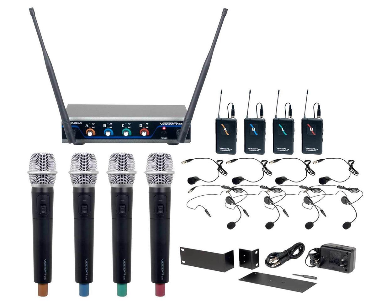 VocoPro 4 Channel, UHF/DSP Hybrid, W/HH Mic System - HYBRIDQUADH1, Black
