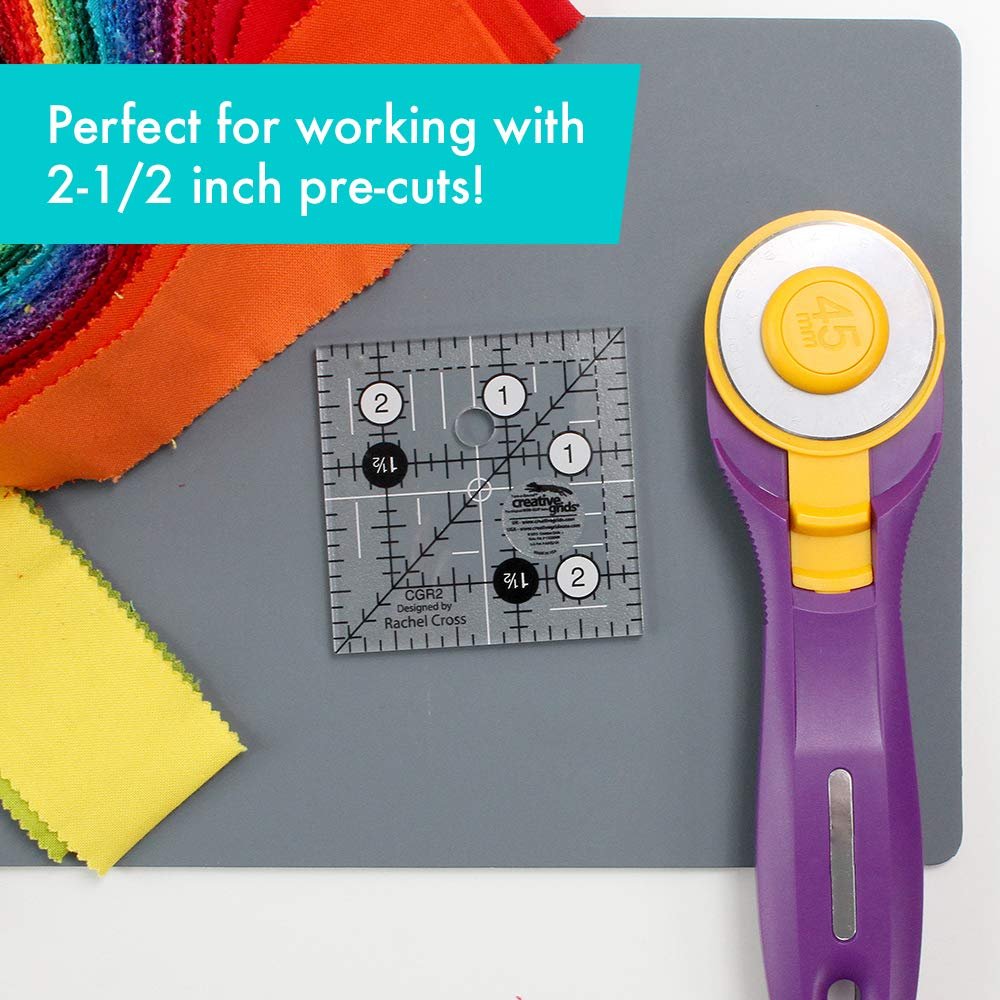 Creative Grids Quilt Ruler 2-1/2in x 2-1/2in Square – CGR2 – Made in USA, Non-Slip Grip Acrylic Quilting, Sewing, Crafting, Patchwork Ruler for Measuring & Cutting Fabric