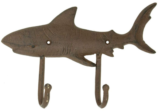 Moby Dick Shark Double Wall Hook Cast Iron Antiqued Brown