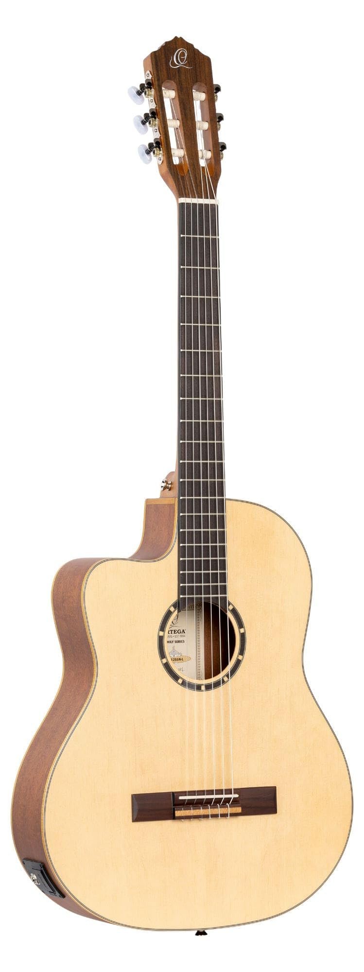 Ortega Guitars Family Series Thinline Acoustic-Electric Left-Handed Nylon Classical 6-String Guitar w/Bag, (RCE125SN-L)