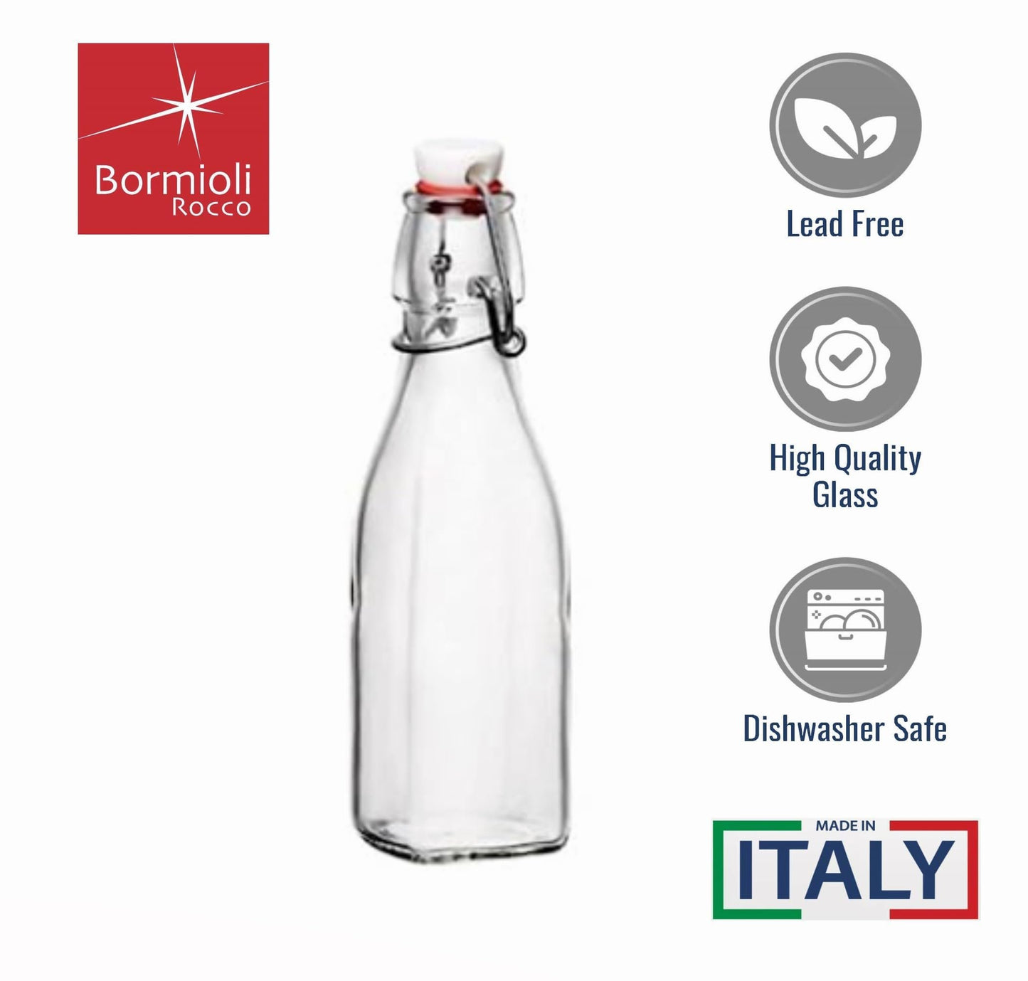Bormioli Rocco 33.75oz Swing Bottle (Set of 2) - Reusable Glass with Airtight Leakproof Swing Tops, BPA-Free Office Water Bottle, Great for Homemade Syrups, Dressings, Infused Oils, Fresh Juices