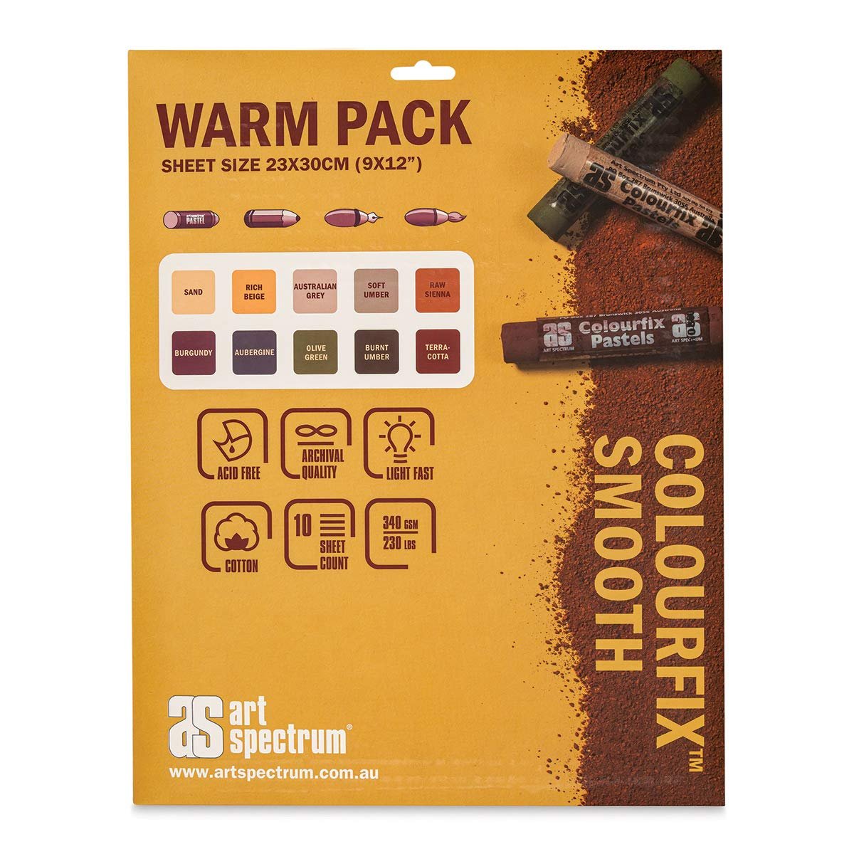 Art Spectrum Colourfix Smooth Pastel Paper - Warm Tones, 9" x 12", Pkg of 10 Sheets