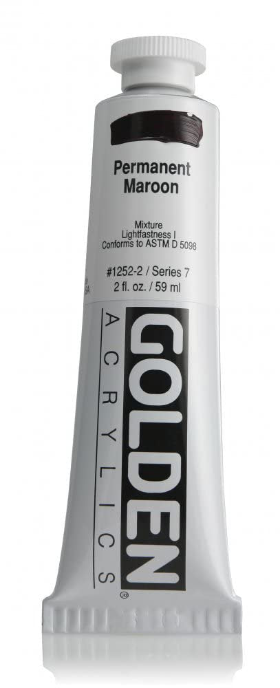 GOLDEN Heavy Body Acrylics, Permanent Maroon, 2 fl. oz. Tube, Professional Acrylic Paint, Transparent