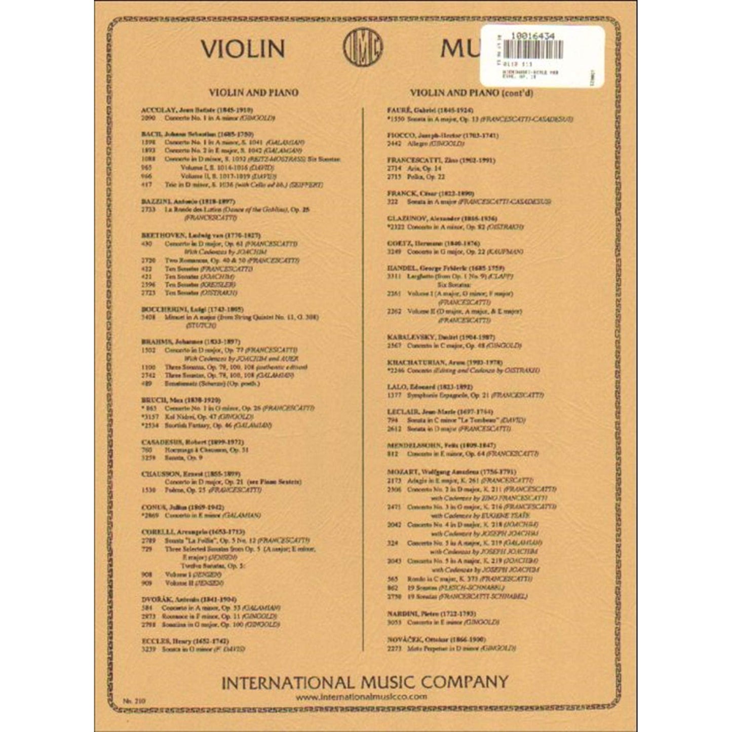 Wieniawski, Henryk - Ecole Moderne, Op 10 - Solo Violin - edited by Ivan Galamian - published by International Music Com