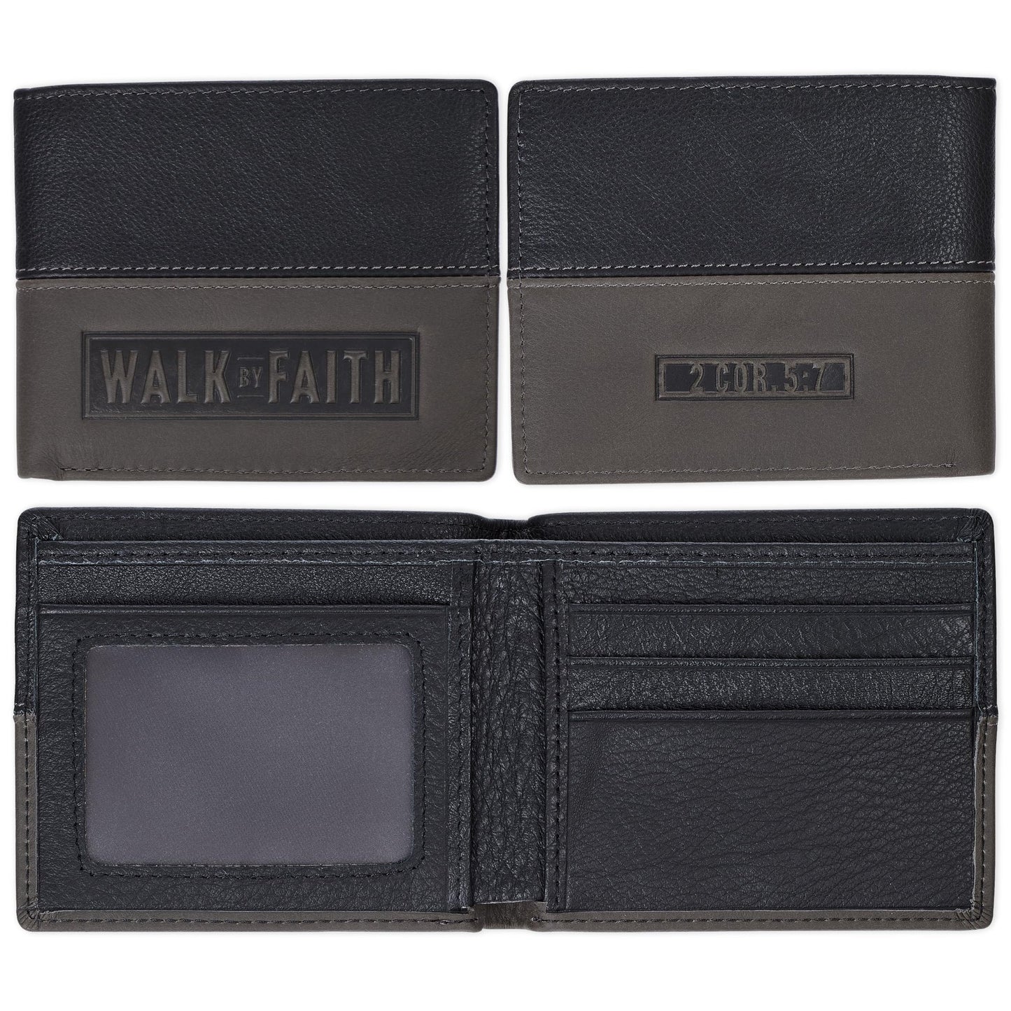 Christian Art Gifts Genuine Premium Full Grain Leather RFID Blocking Silver Engraved Cross Wallet for Men: Multi Pocket Billfold w/Removable ID Window Accessory for Credit Cards, Bills, Photos, Black