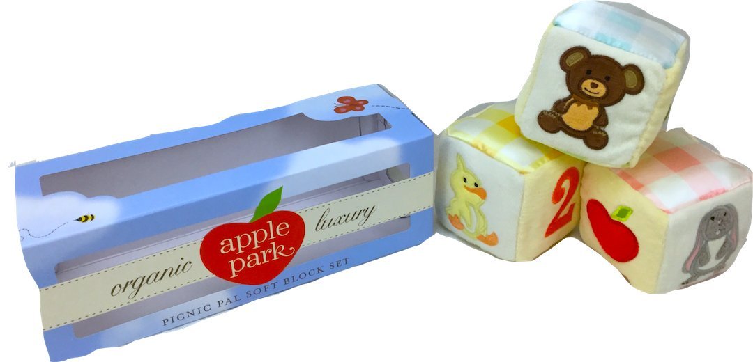 Apple Park Picnic Pal Organic 3-Piece 3" x 3" Soft Block Set, White