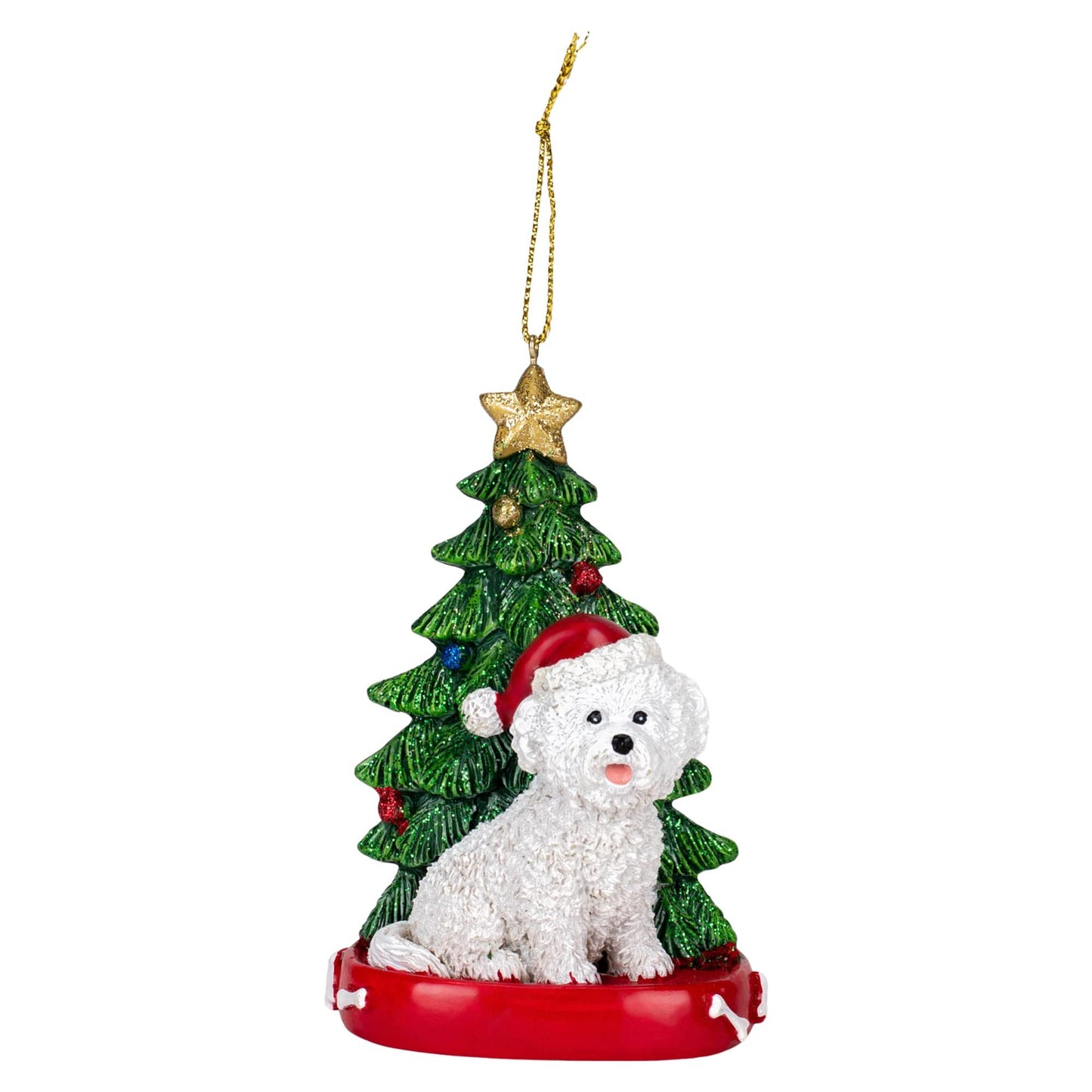 Bichon Frise Wearing Santa Hat with Christmas Tree Ornament C7615BF New