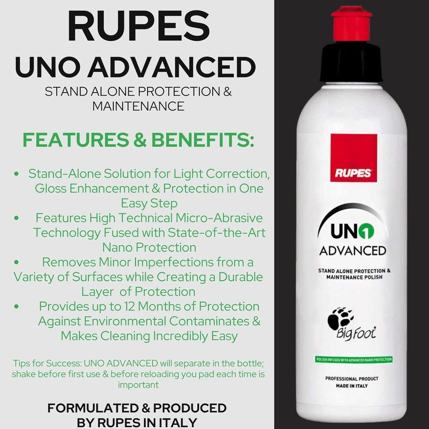 RUPES 5 Pack of High Performance Orbital Polishing Compounds - Includes 250 Milliliter Bottles of D-A Coarse, D-A Fine, UNO Protect, UNO Pure and Uno Advanced