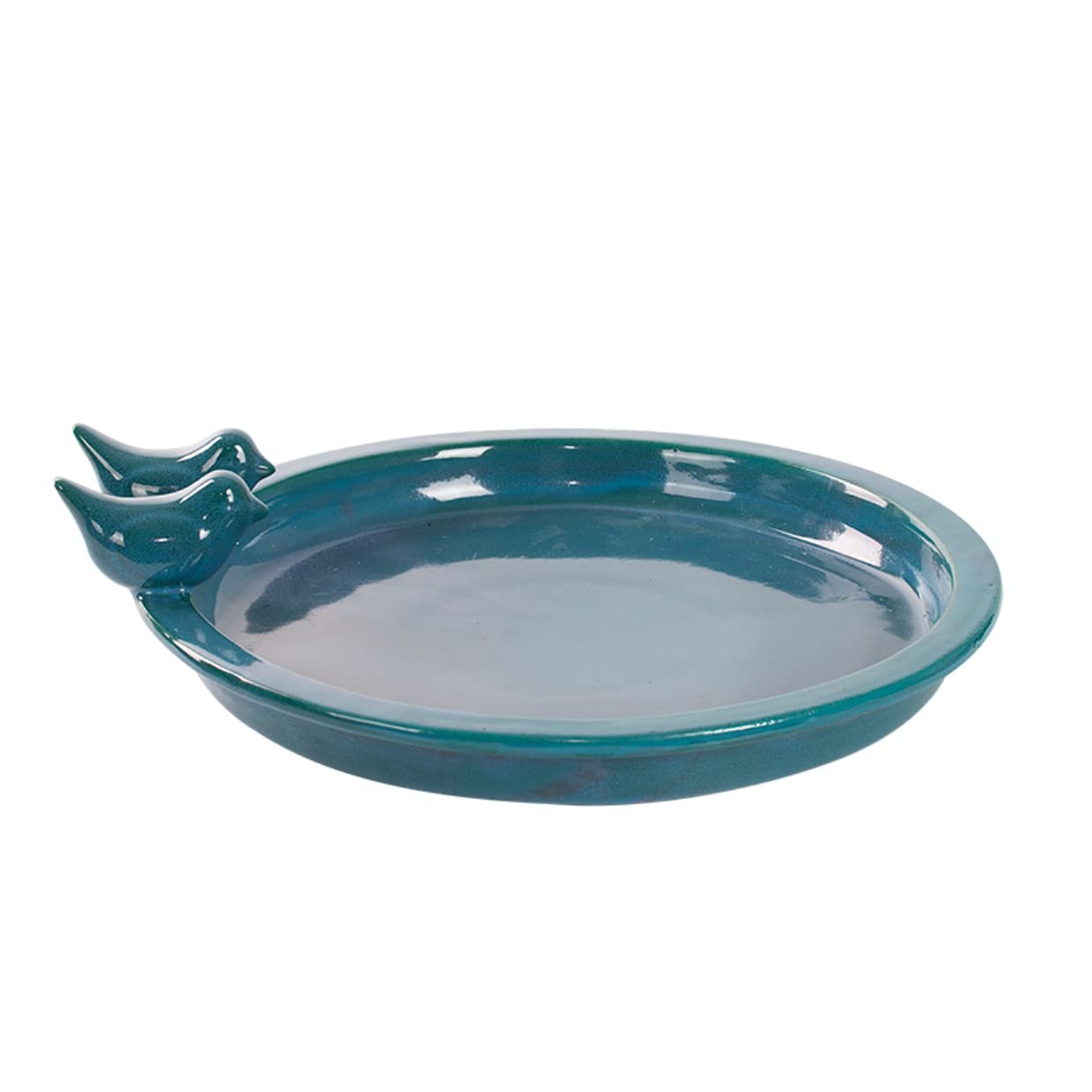 Esschert Round Bird Bath w/Birds, Ceramic, Petrol – Large