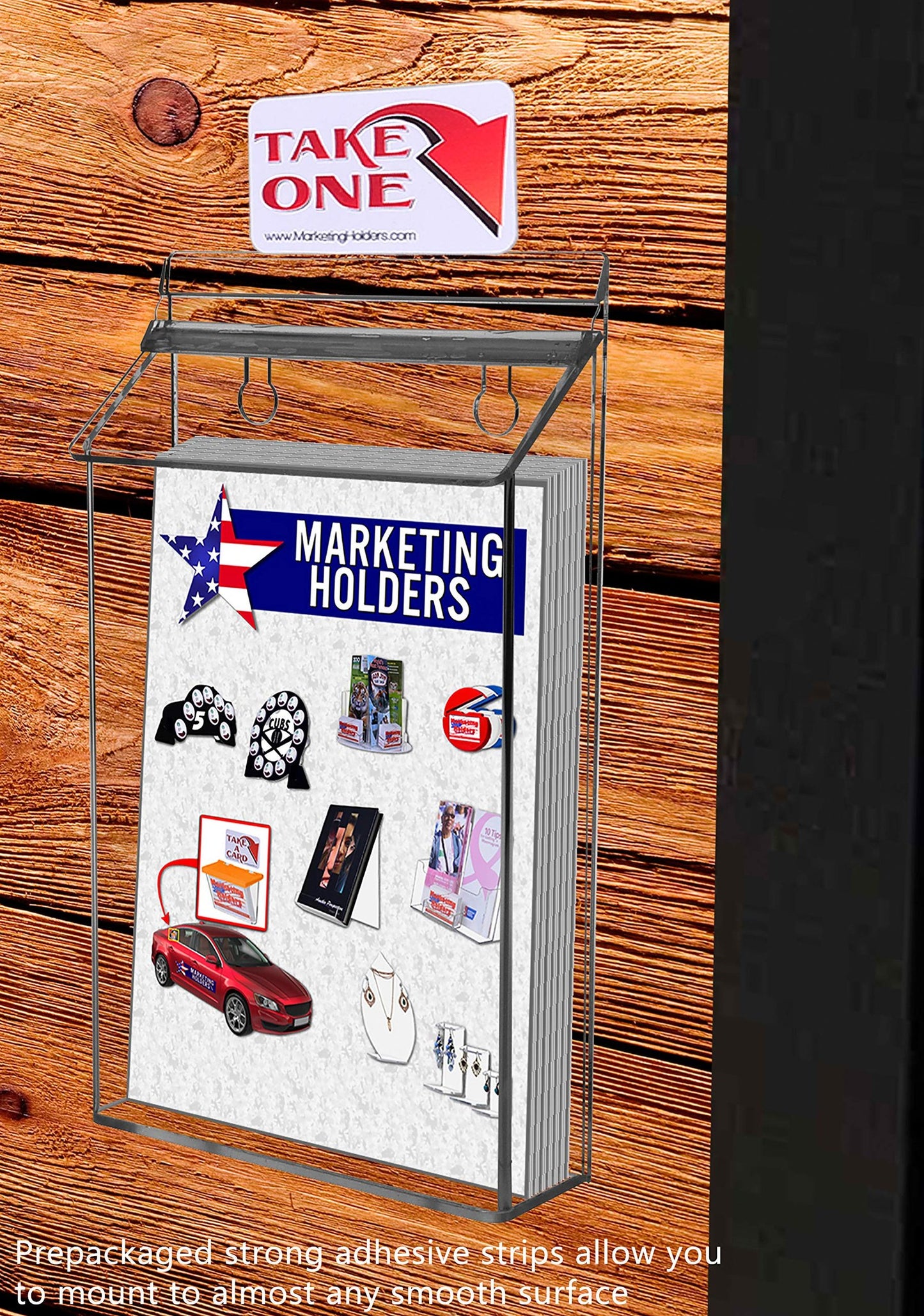 Marketing Holders Outdoor Brochure Holder Holds 6" x 9" Advertising Bifolds Clear Acrylic Wall Mounted Box with Lid Includes Adhesive Strips and Take One Sticker
