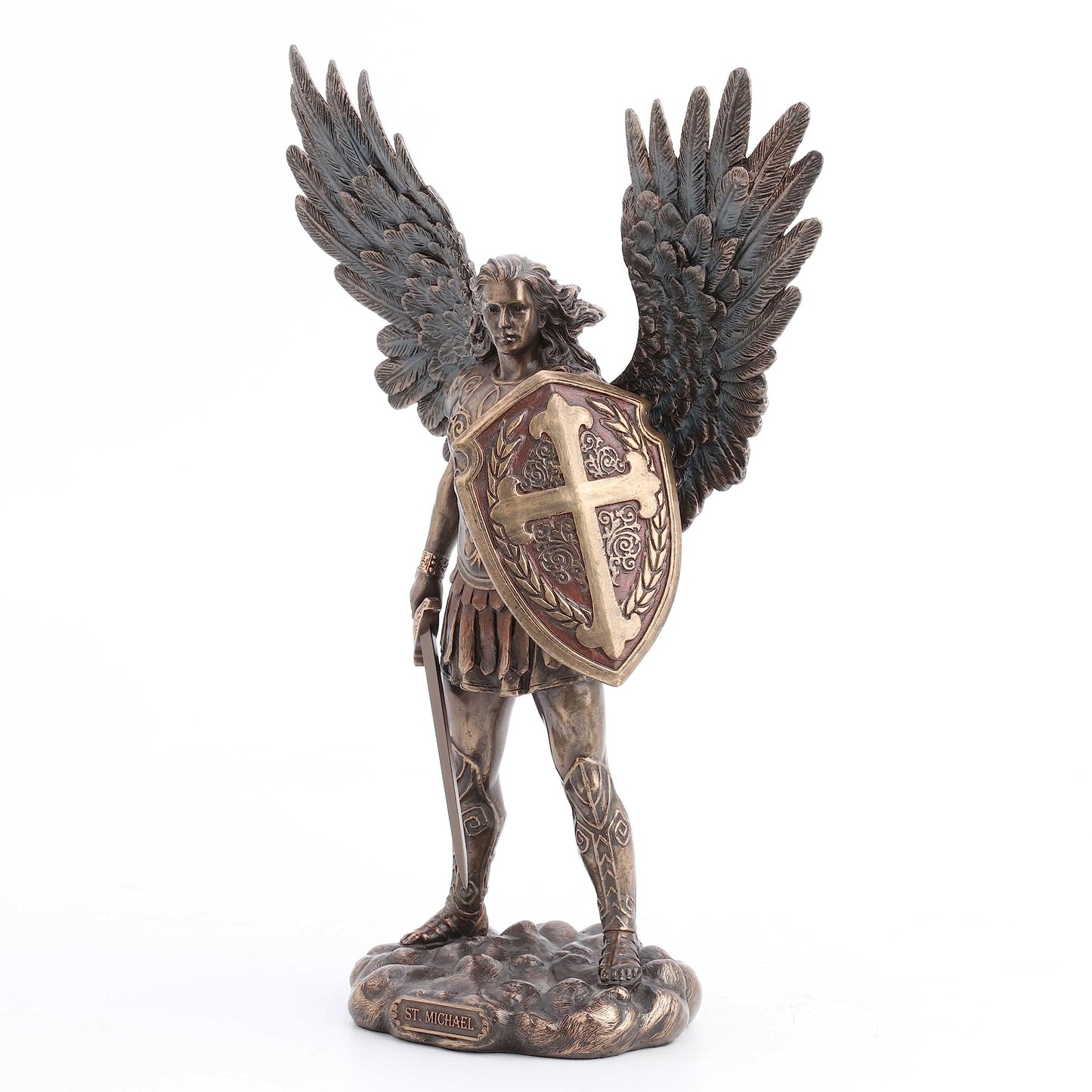 Veronese Design 11 Inch Saint Michael Archangel with Battle Shield and Sword Cold Cast Resin Material Antique Bronze Finish Angel Statue