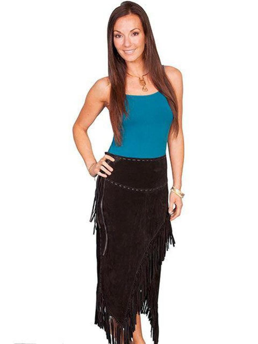 Scully Women's Asymmetrical Fringe Suede Leather Skirt - L659-19