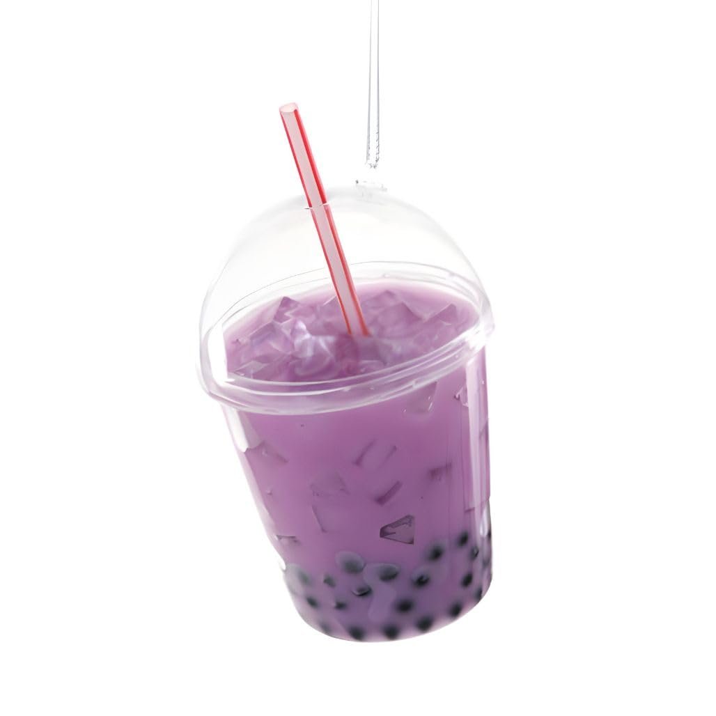 Cody Foster & Co Bubble Tea Ornament, 4" Purple Glass Christmas Decor, Authentic Tapioca Pearl Design with Straw Accent