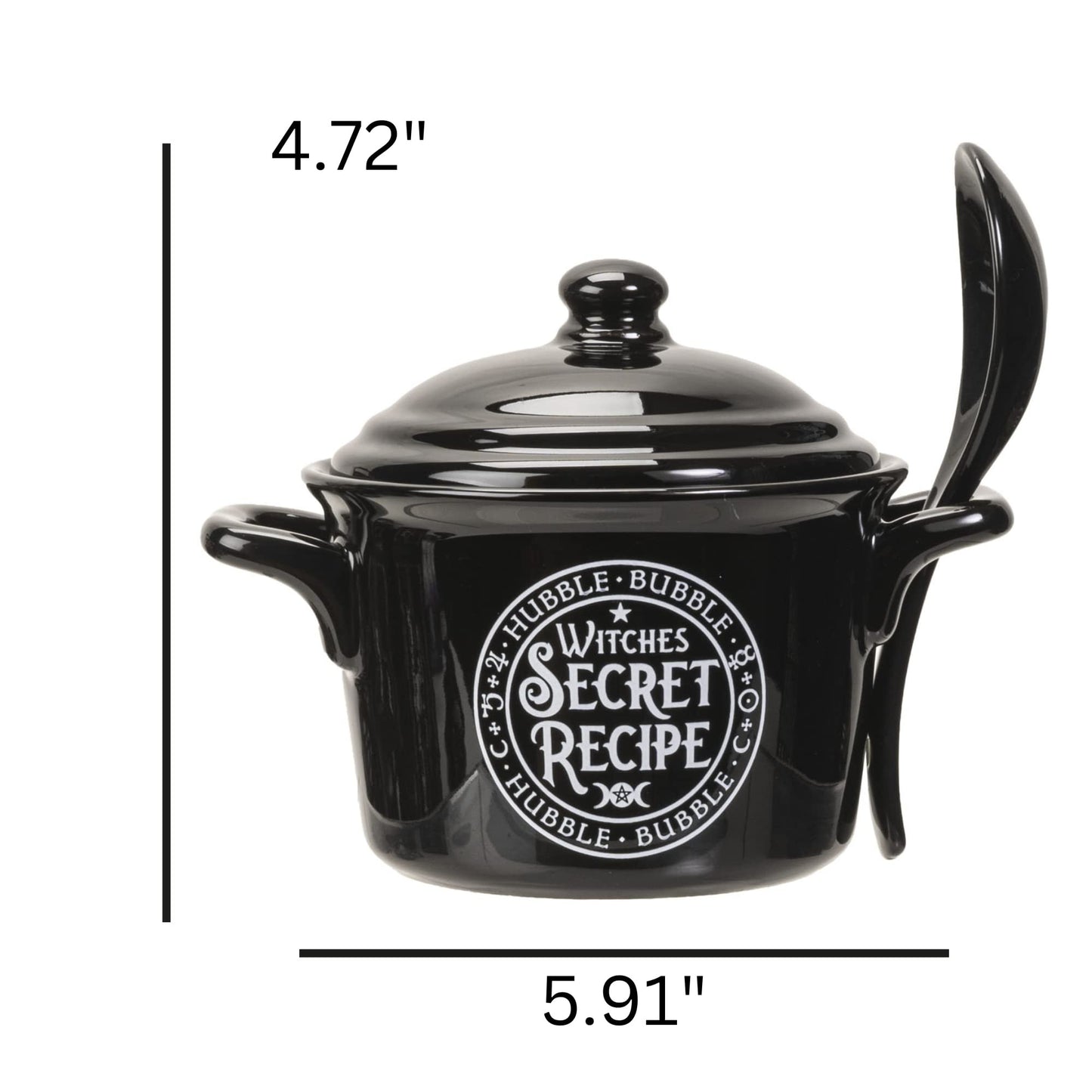 Pacific Giftware Witches Secret Recipe Serving Pot with Spoon, Ceramic Bowl for Soup Dishes, Approximately 4.72 Inches X 5.91Inches, 14 FL OZ