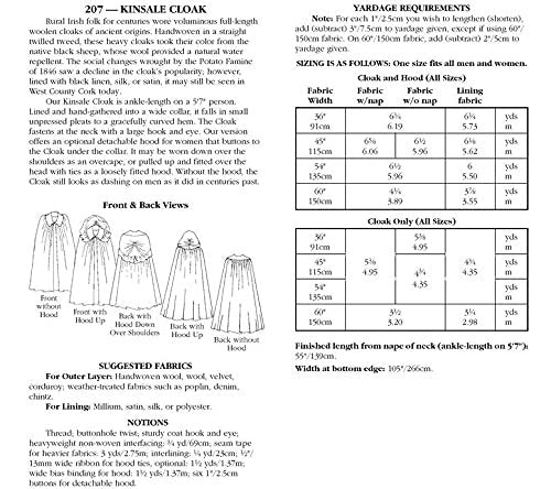 Folkwear Kinsale Cloak #207 Ladies Irish Ireland Cloaks Capes Sewing Pattern (Pattern Only)