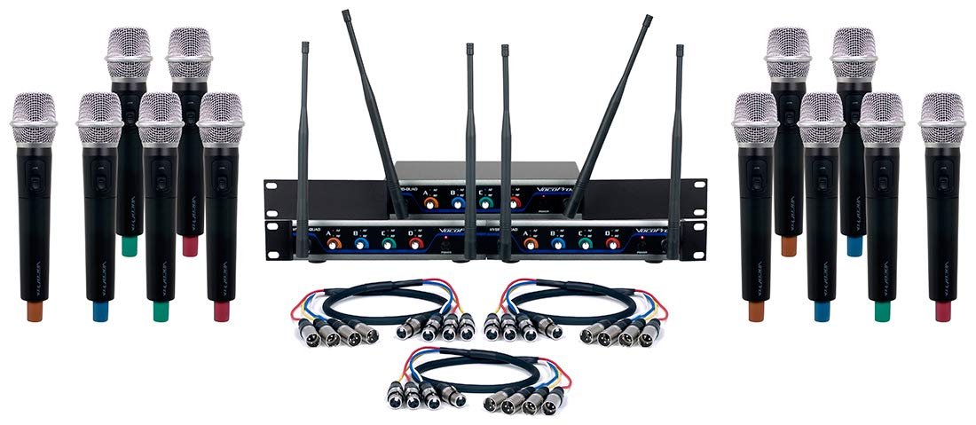 VocoPro Wireless Microphone System with 12 Handheld Microphones, XLR Outputs, and 900MHz Frequency Band