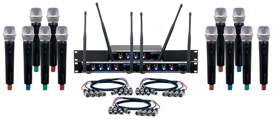 VocoPro Wireless Microphone System with 12 Handheld Microphones, XLR Outputs, and 900MHz Frequency Band