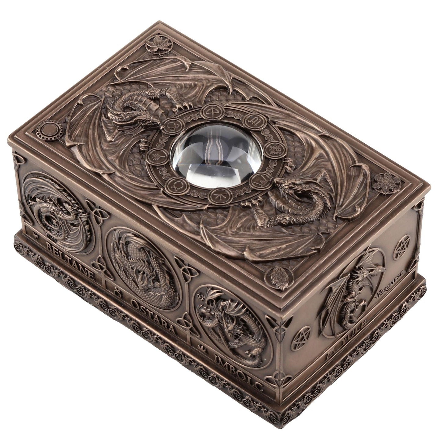Veronese Design Dragons of The Sabbats Cold Cast Resin Mystic Bronze Finish Tarrot Box