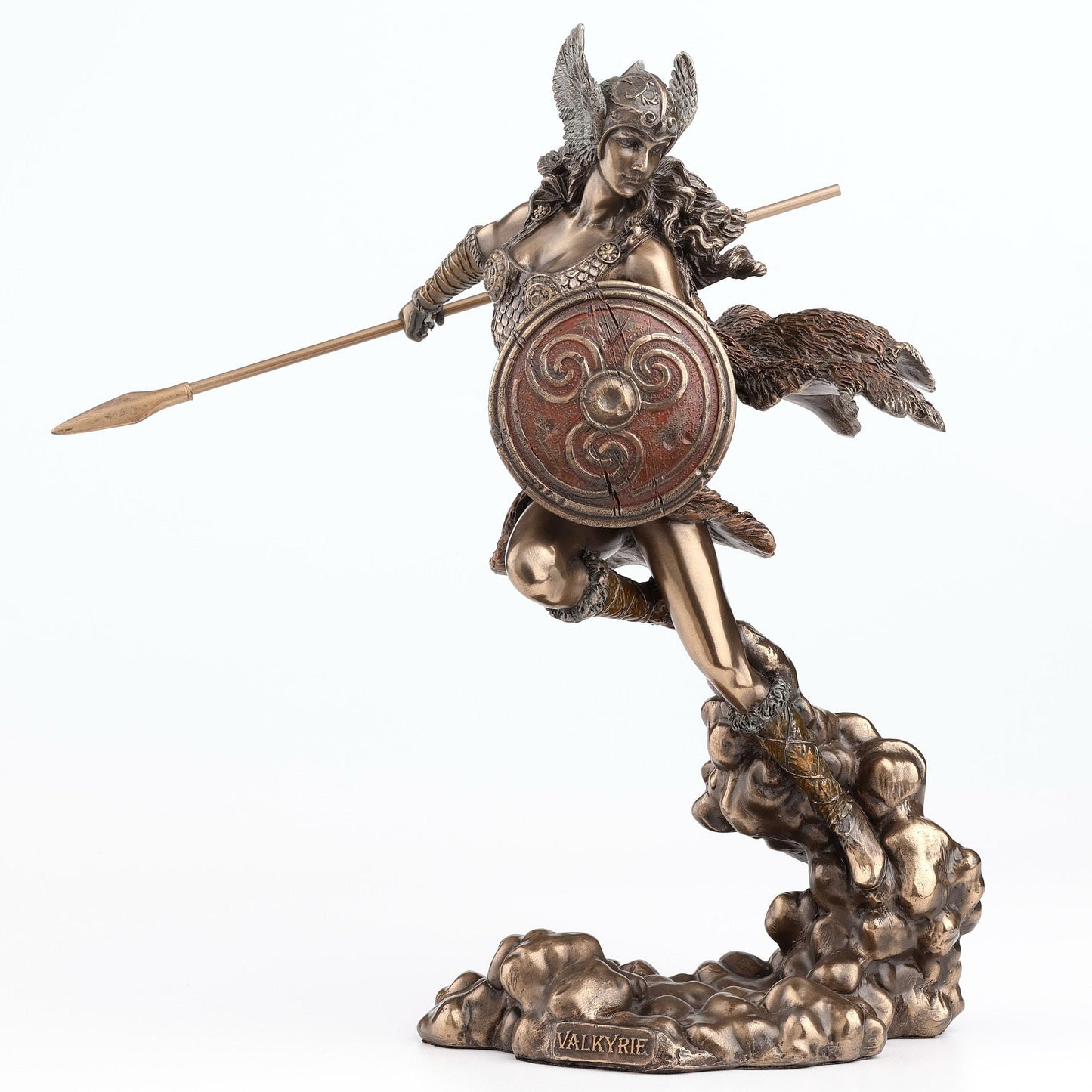 Veronese Design 9 1/4 Inch Norse Goddess Valkyrie Wielding Spear and Shield Cold Cast Resin Bronze Finish Statue Sculpture