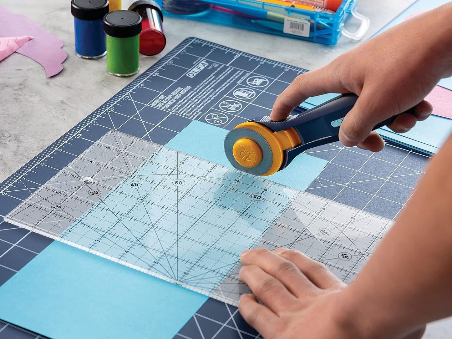 OLFA 6" x 12" Frosted Advantage Acrylic Ruler (QR-6x12) - Non Slip 6x12 Inch Acrylic Ruler with Grid & Angle Markings for Quilting, Sewing, Cutting Fabric, & Crafts