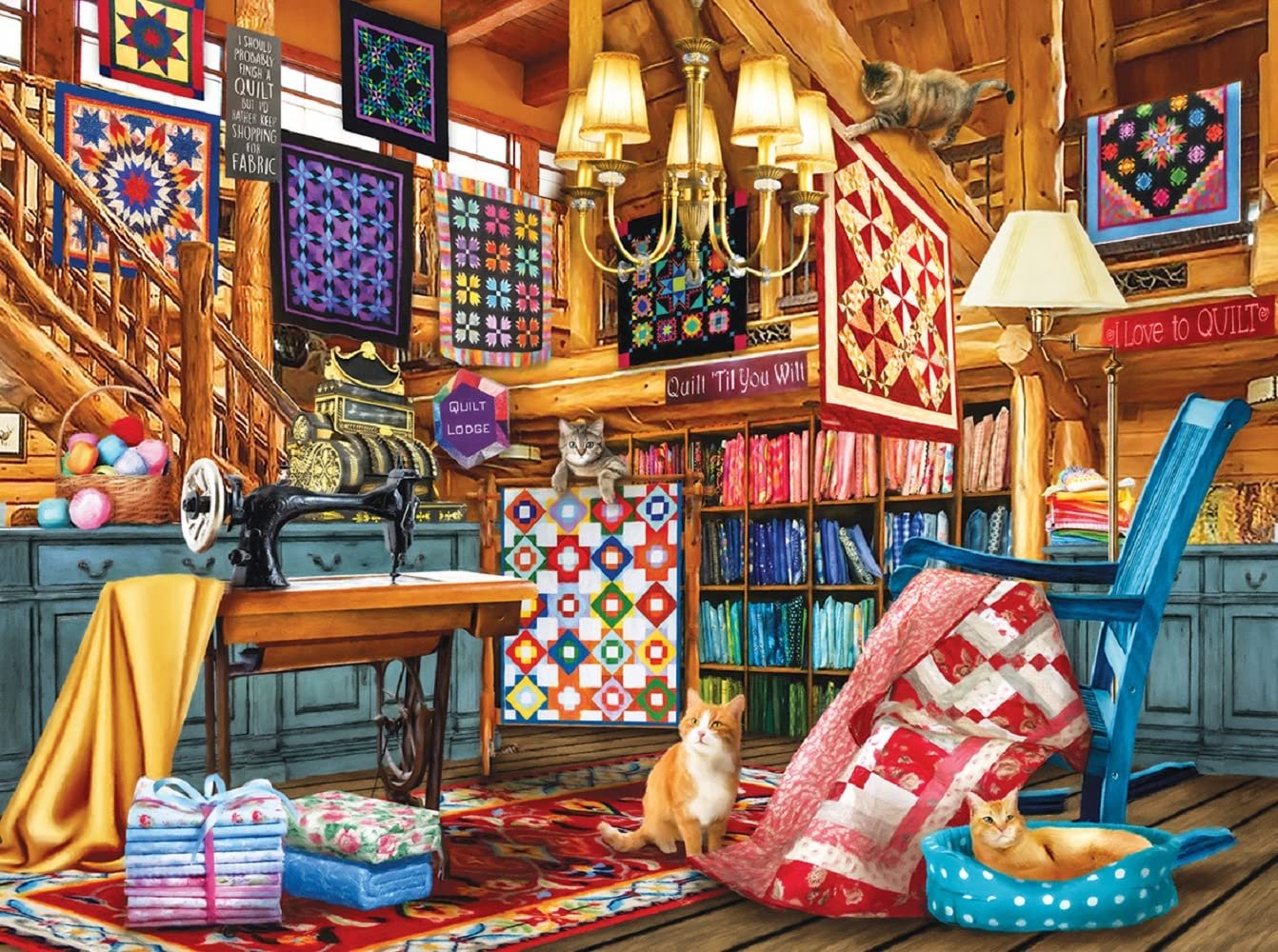 SUNSOUT INC - The Quilt Lodge - 1000 pc Jigsaw Puzzle by Artist: Tom Wood - Finished Size 20" x 27" - MPN# 28594